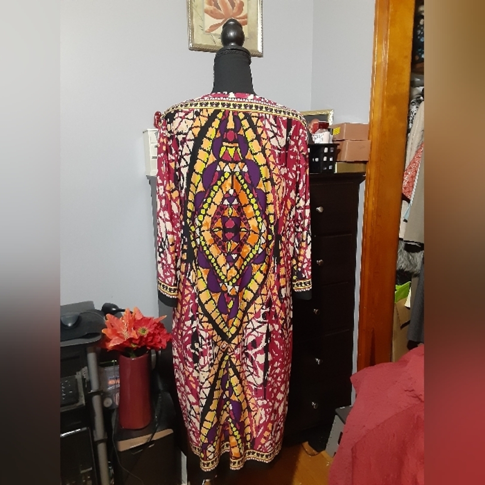 Eci Women's Plus Size Multicolor Sycadelic Long Sleeve Dress Boho Size 16W - Picture 5 of 8